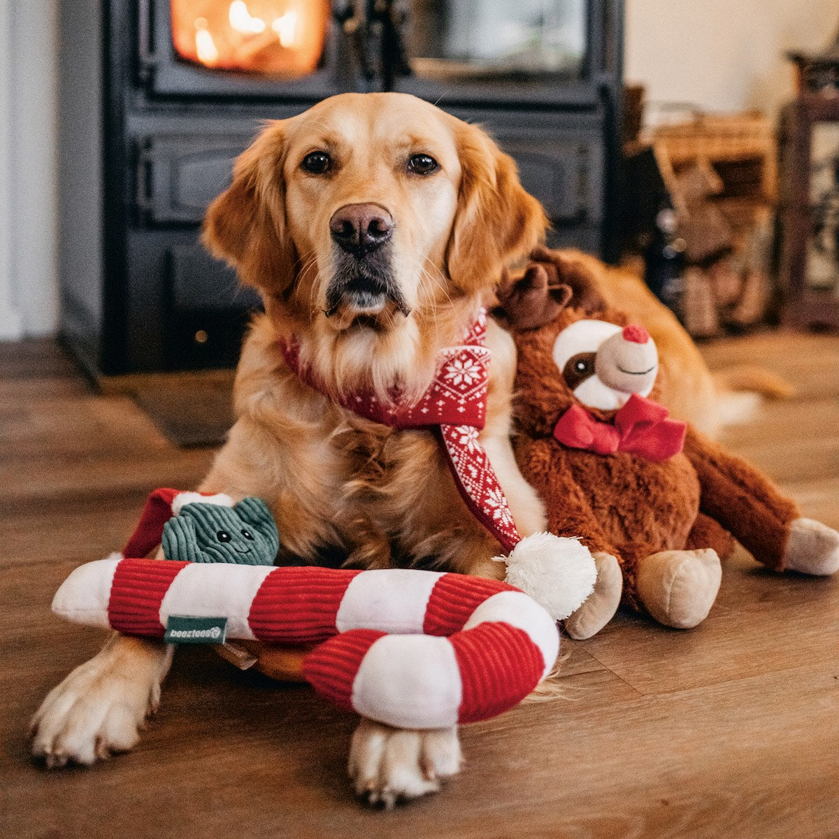 BEEZTEES Weihnachtsspielzeug für Hunde aus Plüsch Zuckerstange weiss-rot
